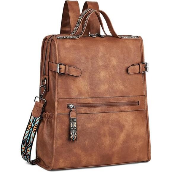 FADEON Leather Laptop Backpack for Women, Designer Ladies Work Travel Computer